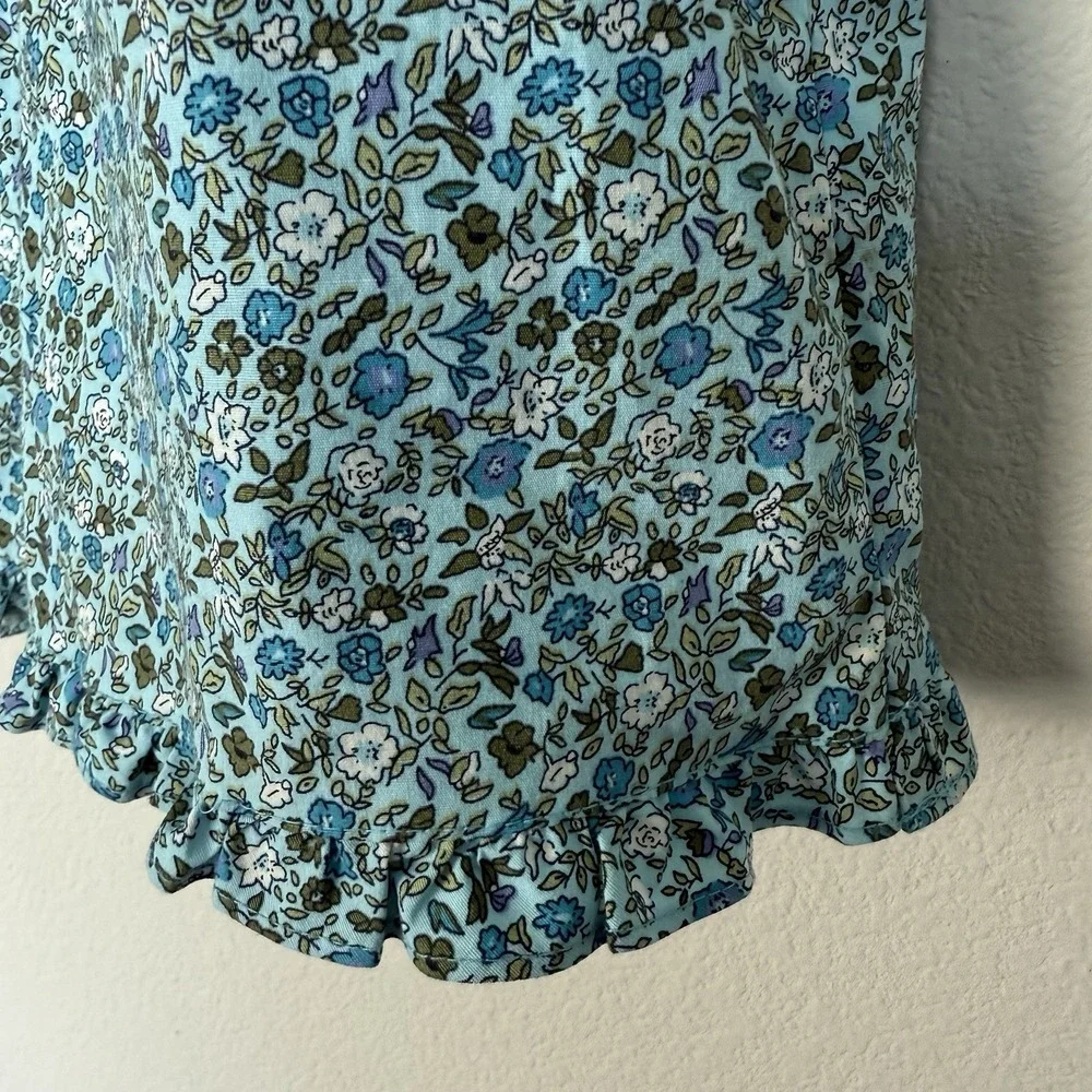 Vintage 90s Y2K Micro Floral Mini Skirt Womens‎ XL Blue Twee Ruffle Beach Casual